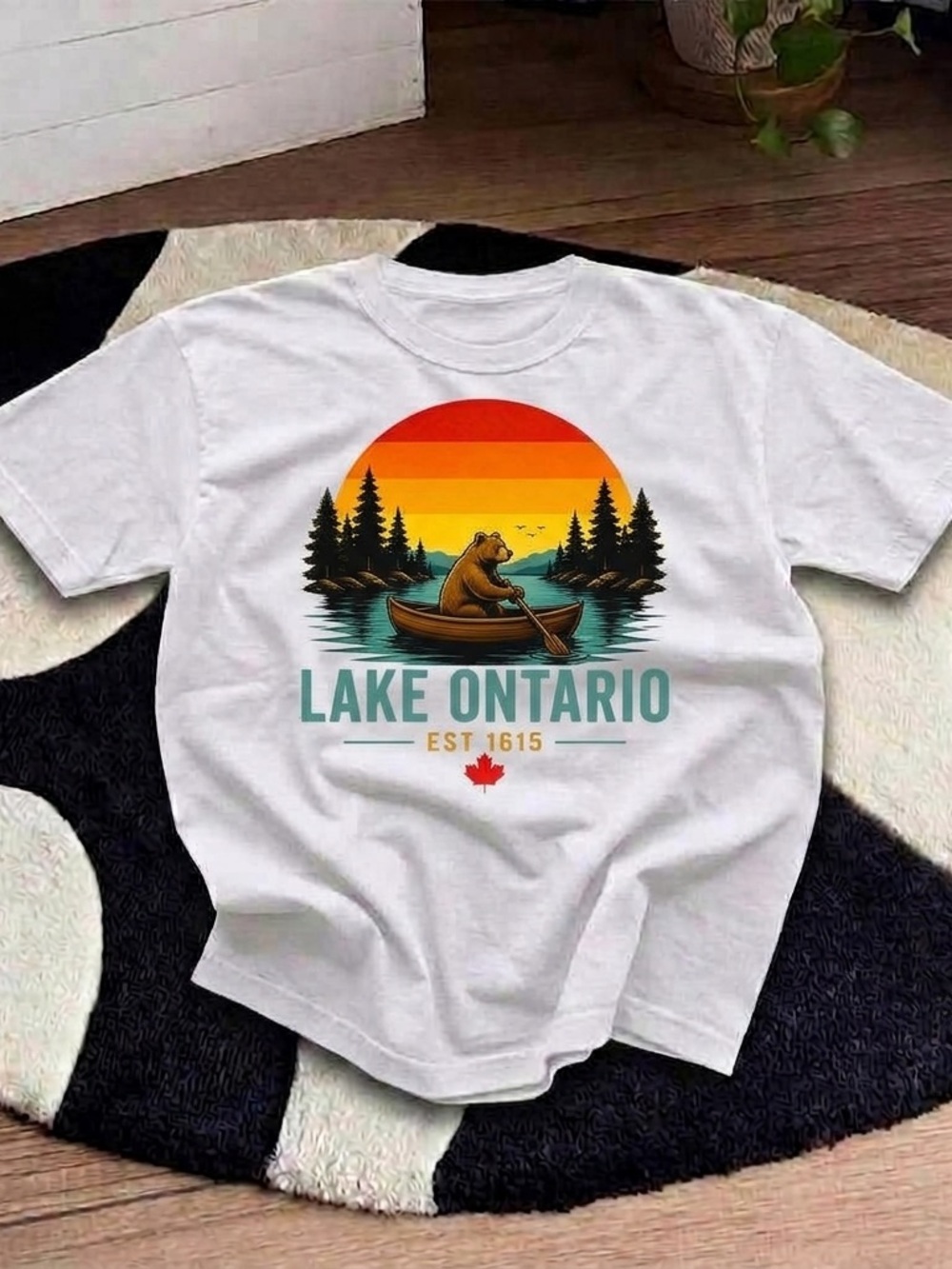 Lake Ontario Bear Canoe Shirt, Outdoor Graphic Tee - White Unisex